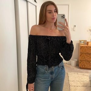 Blue Life Off the shoulder polka dot blouse